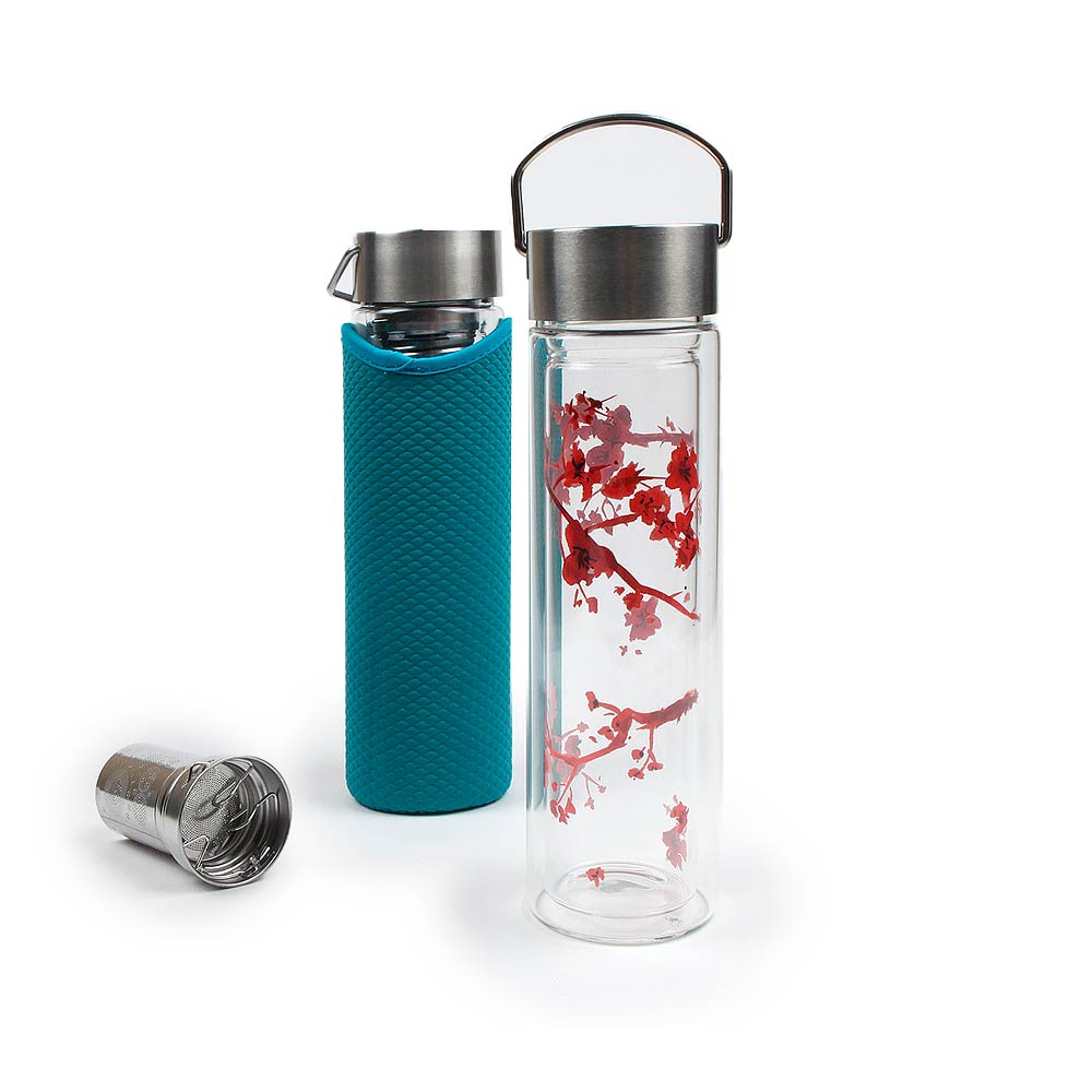 Tasse en verre avec infuseur -Tasse avec infuseur intégré et couvercle  égouttoir